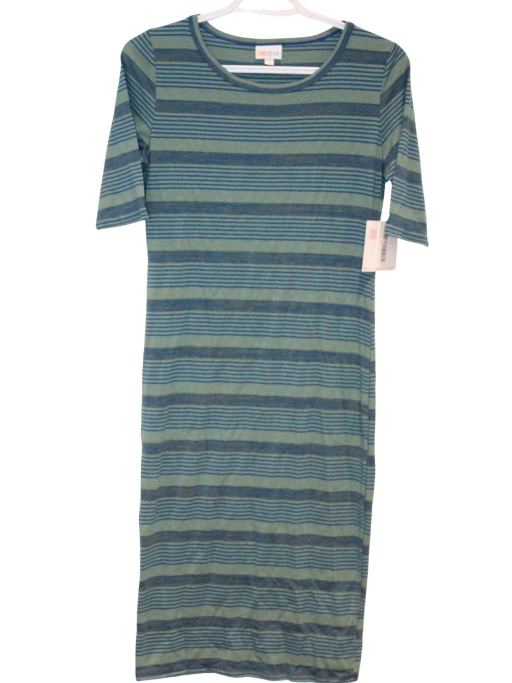 2/$40 🏷 Lularoe Green & Blue Striped Julia Dress Size S BNWT